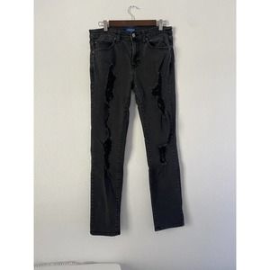 Arizona Skinny Jeans Men 31x32 Black Distressed Denim Wash Stretch‎